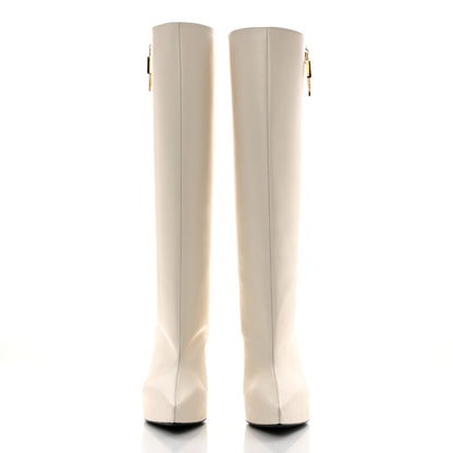 Givenchy Calfskin G Lock 80 Wedge Knee High Boots 38.5 Ivory 2 of 11