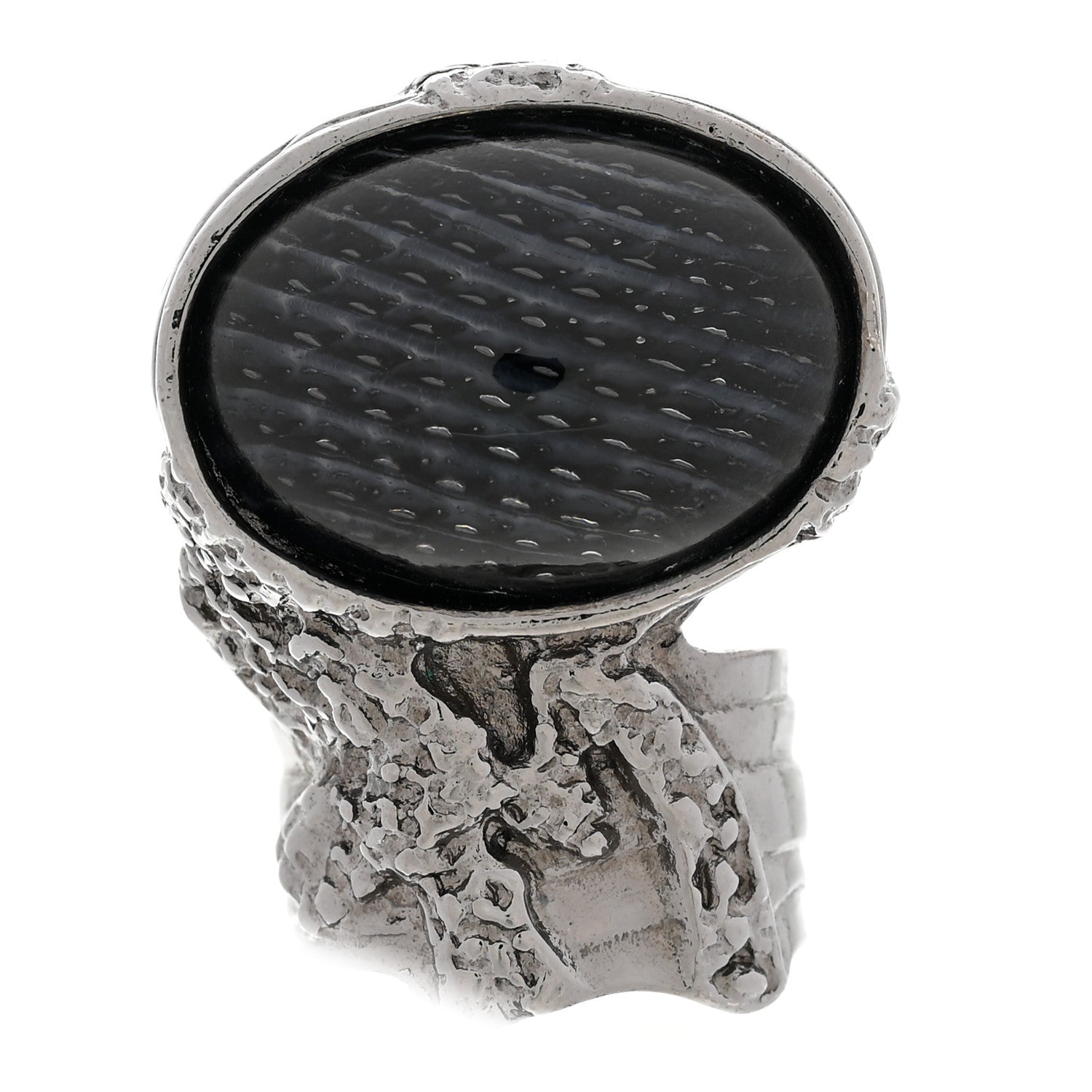 Saint Laurent Glass Cabochon Arty Ovale Ring 6 Gunmetal Black 1 of 4