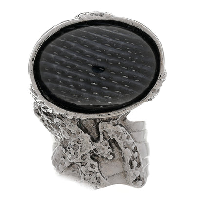 Saint Laurent Glass Cabochon Arty Ovale Ring 6 Gunmetal Black 1 of 4