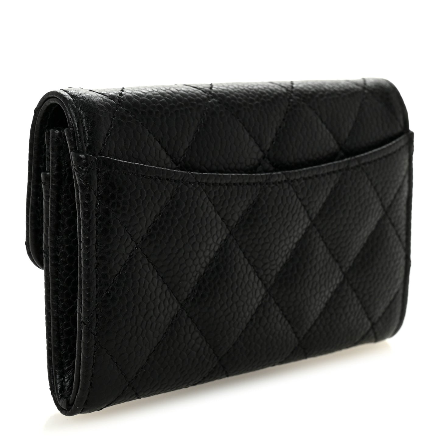 Caviar Quilted Flap Card Holder Wallet Black