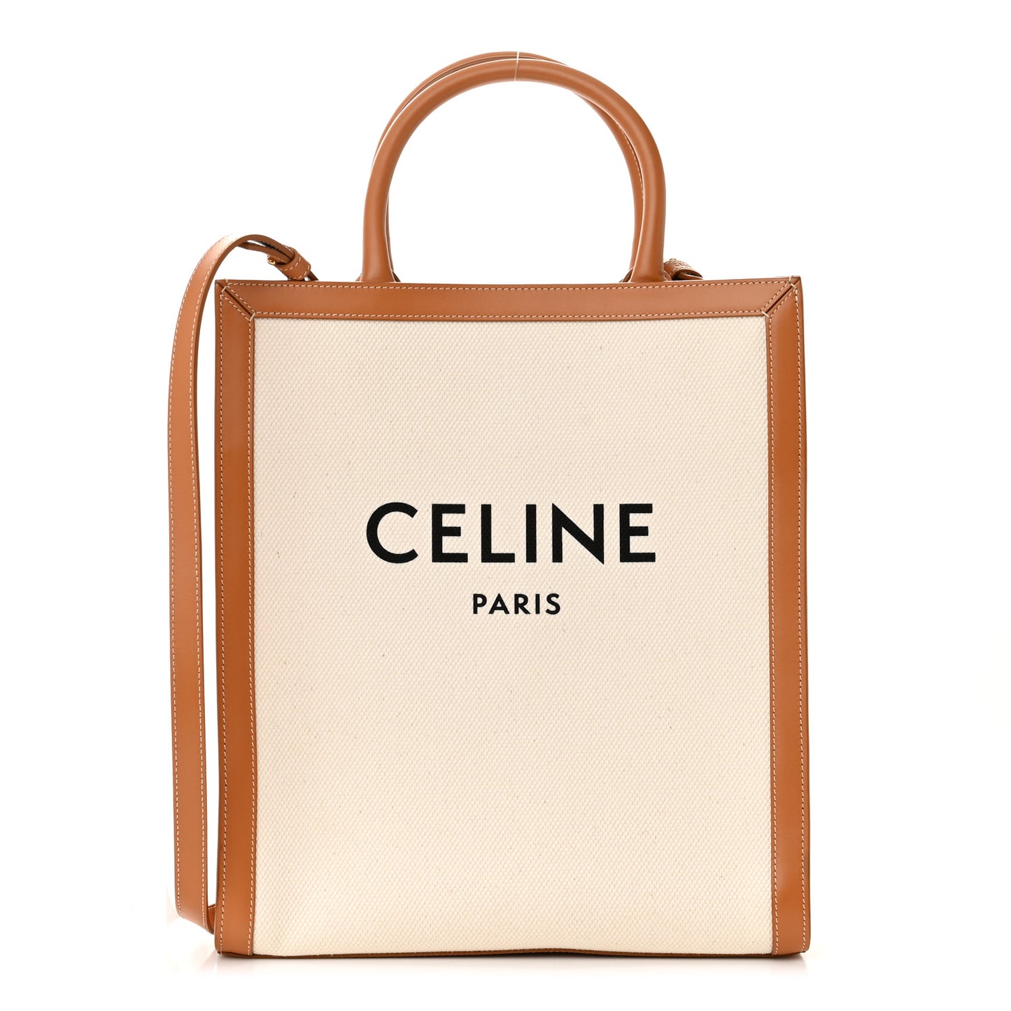 Canvas Calfskin Logo Print Small Vertical Cabas Natural Tan