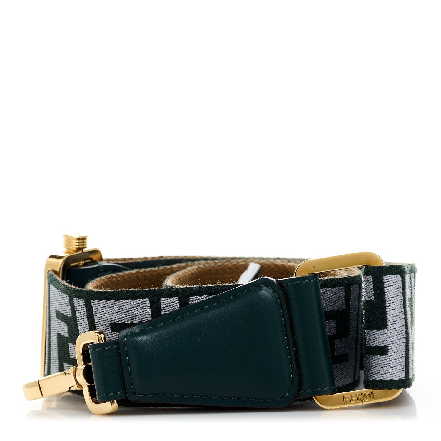 Fendi Ribbon Vitello Seta FF 1974 Pequin Reversible Adjustable Strap You Green 3 of 6