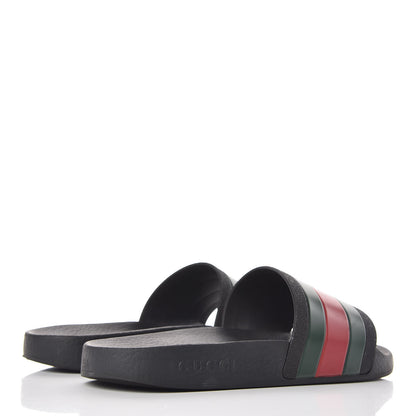 Gucci Rubber Web Mens Pool Slide Sandals 6 Black Green Red 4 of 16