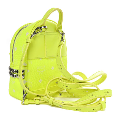MCM Visetos Side Stud X-Mini Stark Bebe Boo Backpack Neon Yellow 3 of 9