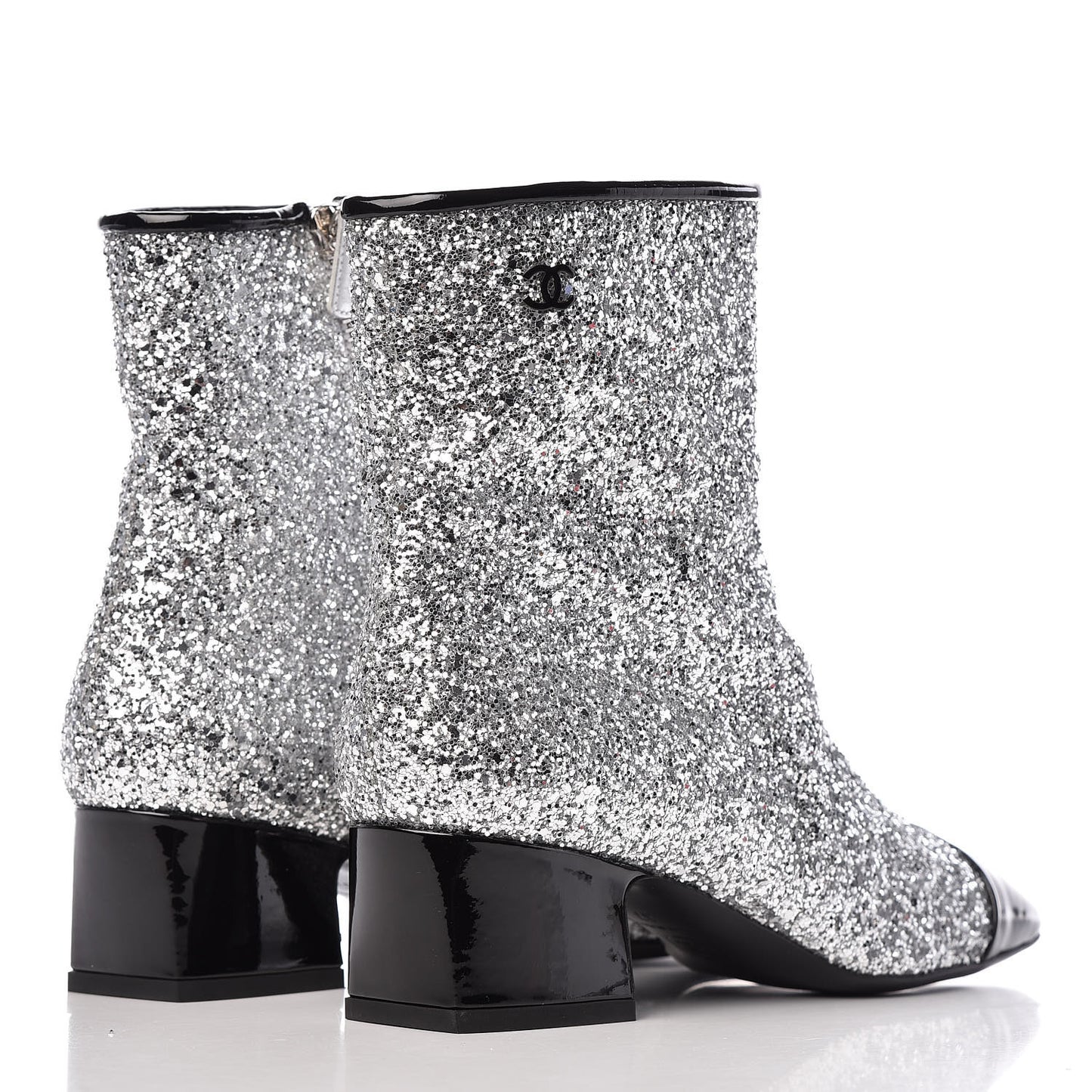 Glitter Patent Cap Toe Short Boots 37 Silver