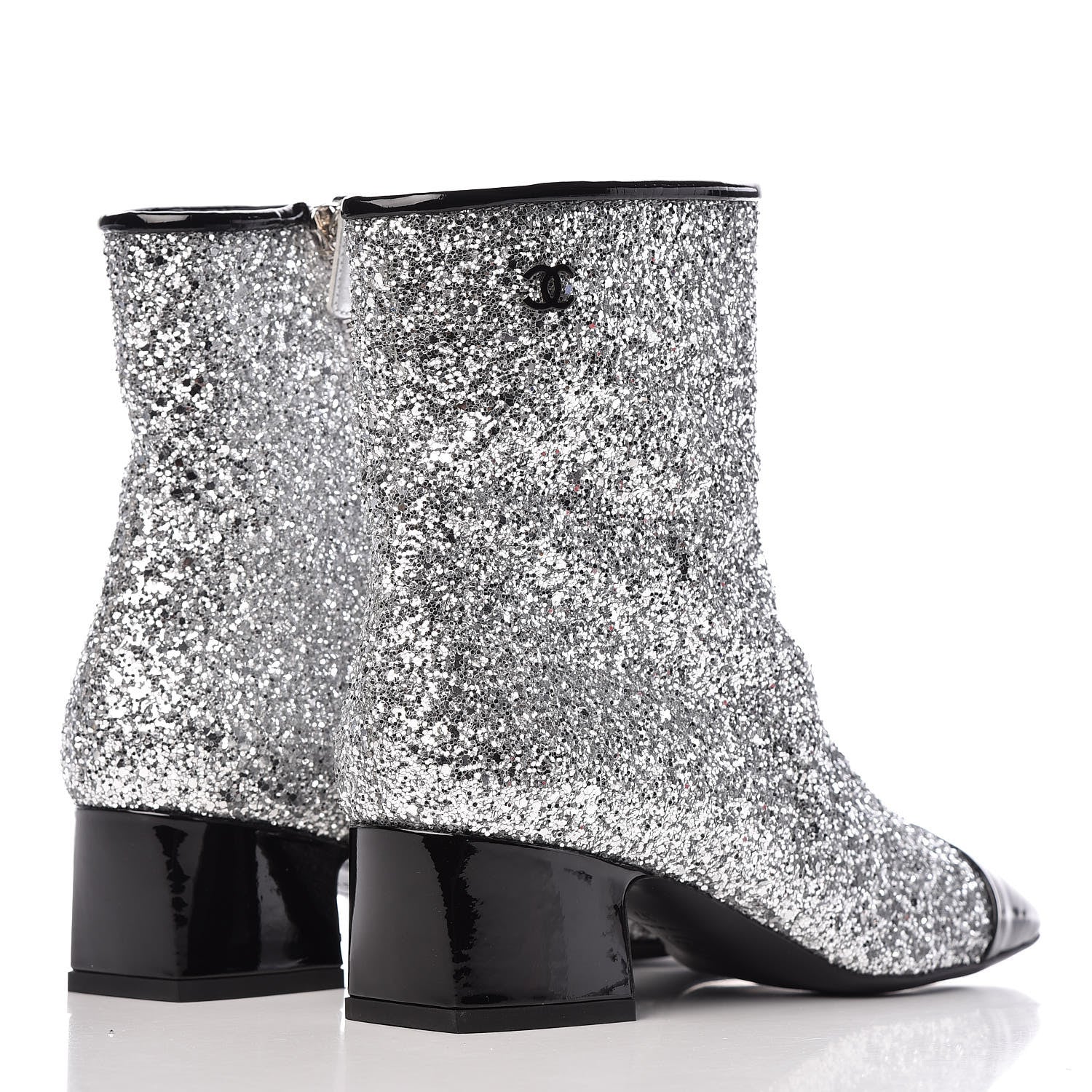 Chanel Glitter Patent Cap Toe Short Boots 37 Silver 4 of 8