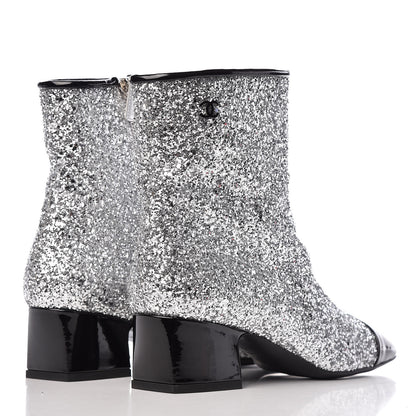 Chanel Glitter Patent Cap Toe Short Boots 37 Silver 4 of 8