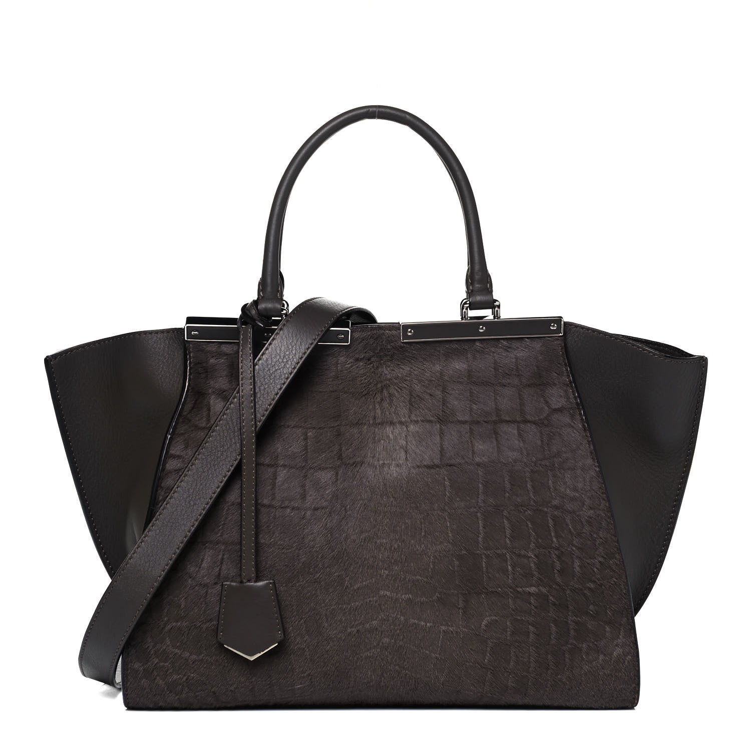 Fendi Vitello Pelo Flamingo Crocodile Embossed Petite 3Jours Tote Carbone 1 of 13