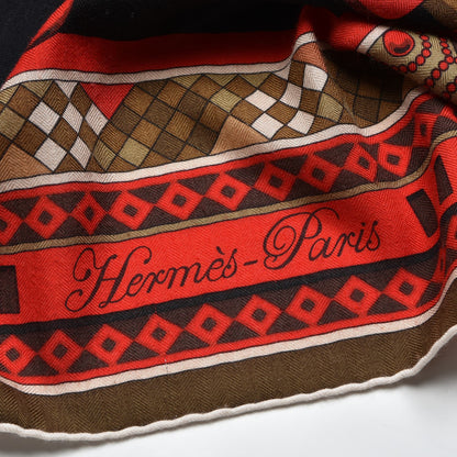 Hermes Cashmere Silk Colliers de Chiens Shawl 140 Black Rouge Kaki 3 of 9
