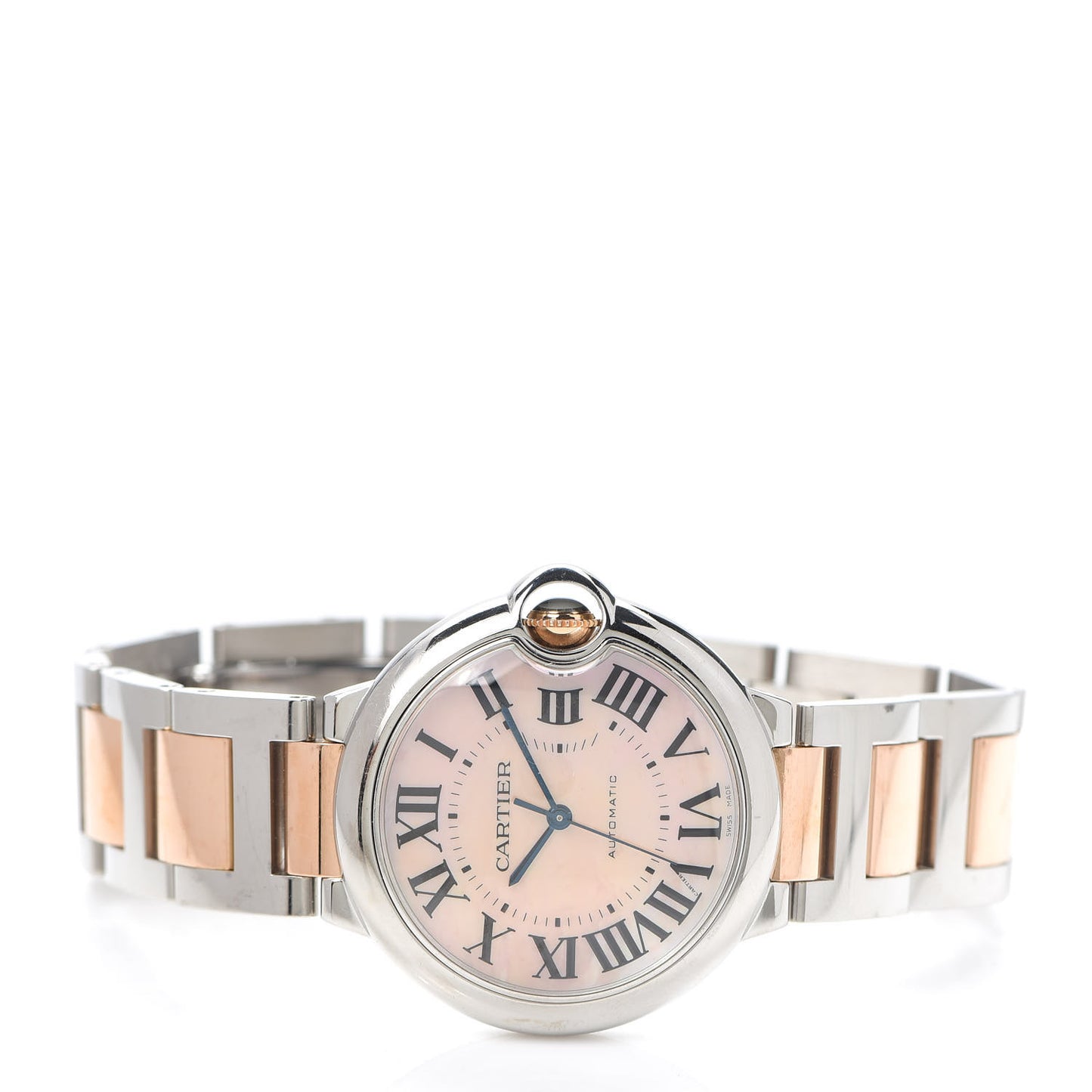 Stainless Steel 18K Pink Gold Pink Mother of Pearl 36mm Ballon Bleu De Cartier Automatic Watch