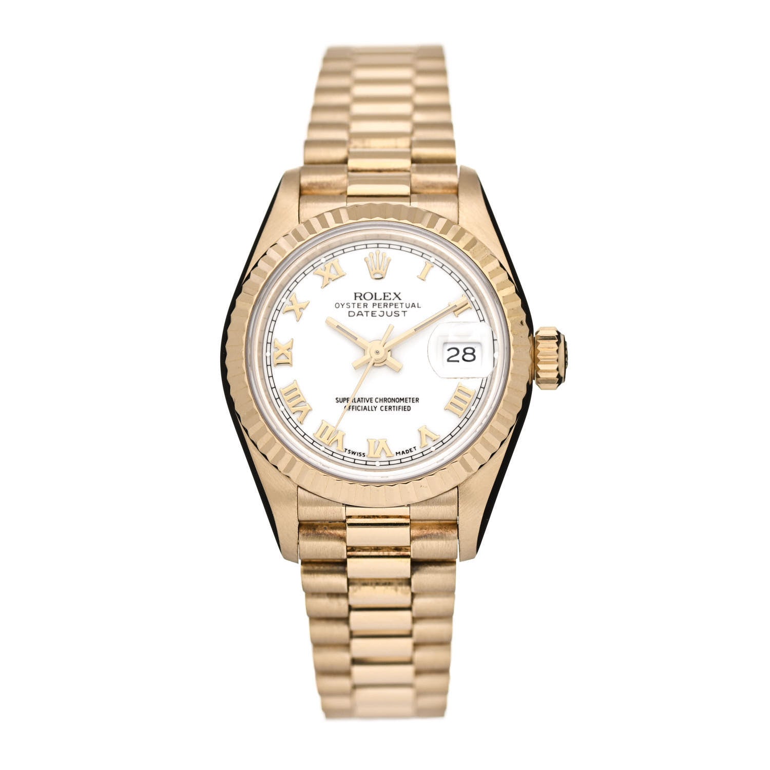 Rolex 18K Yellow Gold 26mm Datejust President Watch White Roman 69178 1 of 5