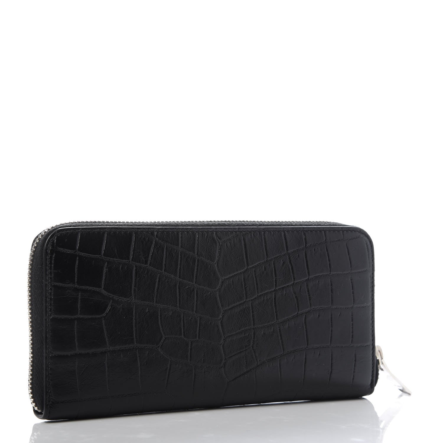 Saint Laurent Calfskin Crocodile Embossed Monogram Zip Around Wallet Black 3 of 9