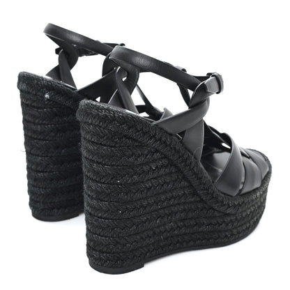Saint Laurent Calfskin Tribute 95 Platform Espadrille Wedge Sandals 36 Black 5 of 8