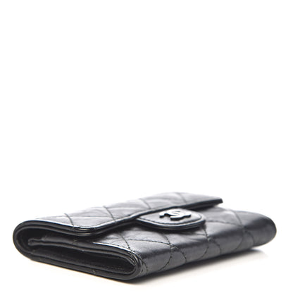 Chanel Crumpled Calfskin Quilted Flap Card Holder Wallet So Black 4 of 9