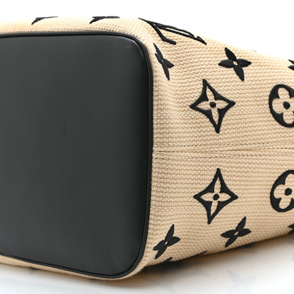 Louis Vuitton Cotton Monogram Embroidered Neverfull MM Beige Black Beige Black 10 of 10