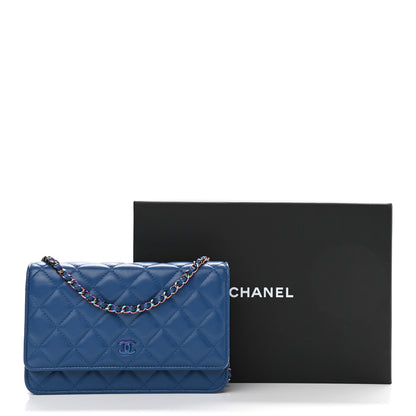 Chanel Lambskin Quilted Wallet On Chain WOC Dark Blue Pink 14 of 14