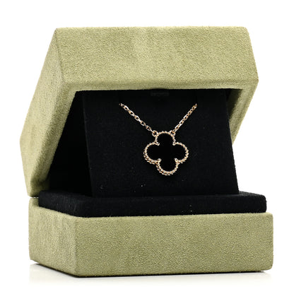 Van Cleef & Arpels 18K Yellow Gold Black Onyx Vintage Alhambra Pendant Necklace 5 of 5