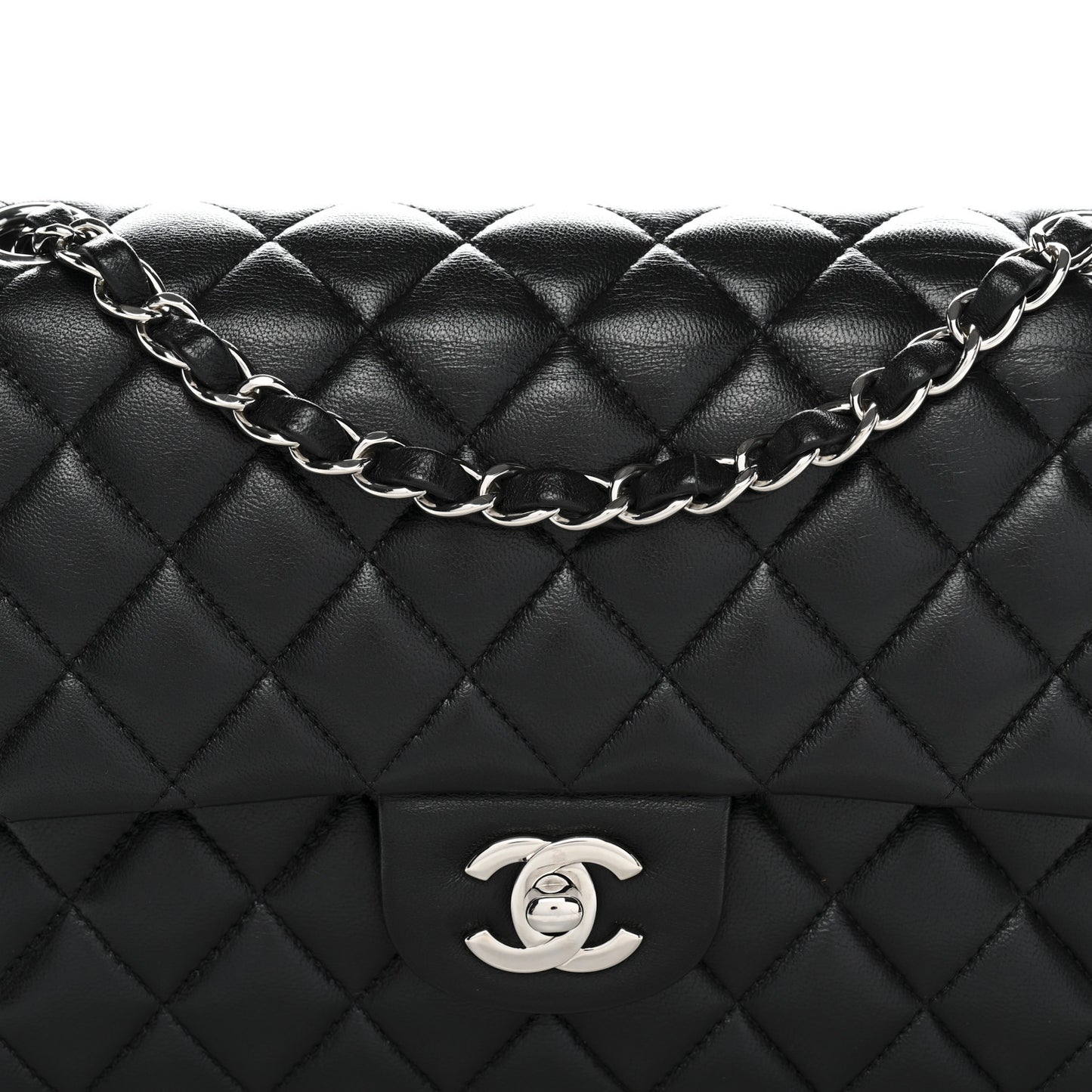 Lambskin Quilted Medium Double Flap Black