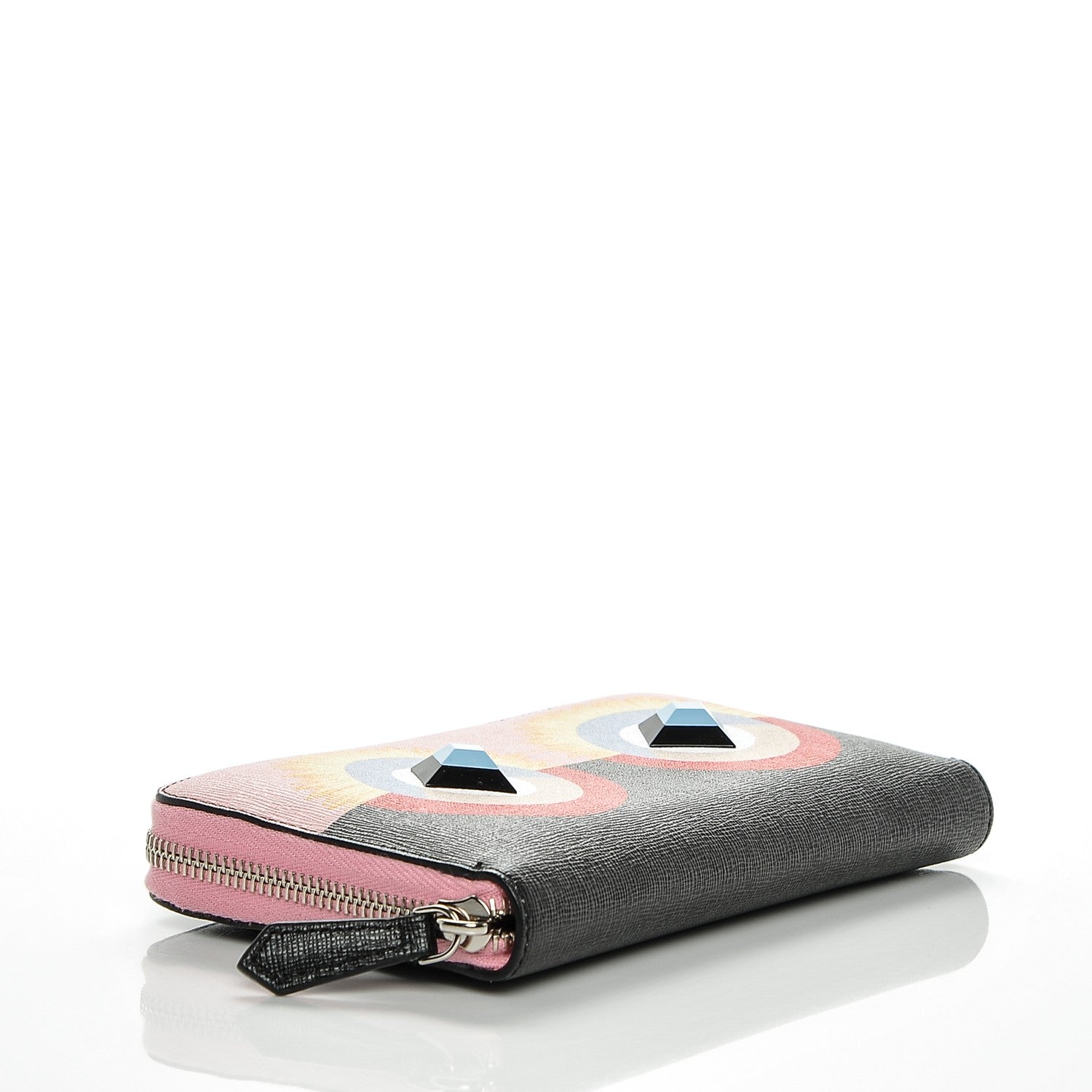 Fendi Vitello Elite Century Hypnoteyes Studded Zip Around Wallet Bubblegum Multicolor 4 of 6