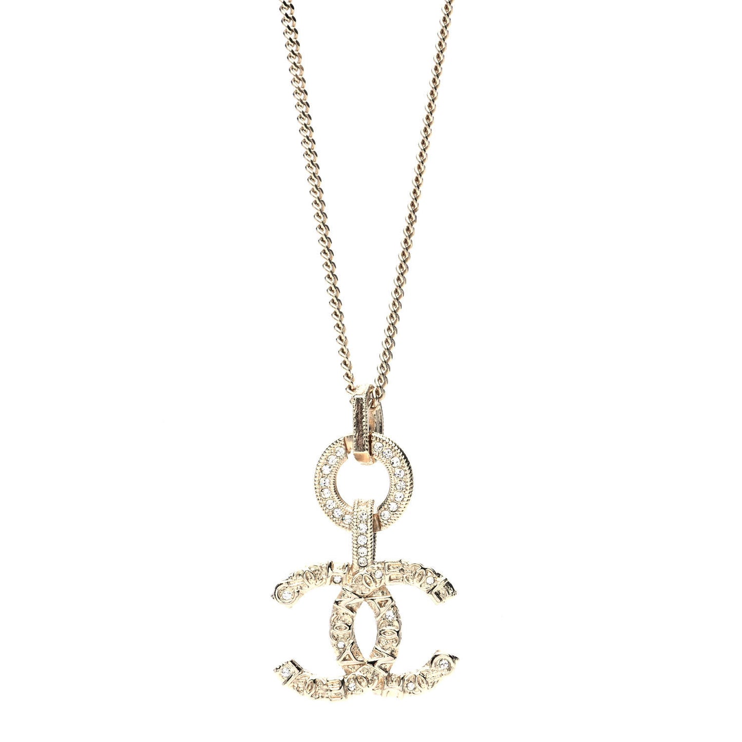 Crystal CC Logo Pendant Necklace Gold