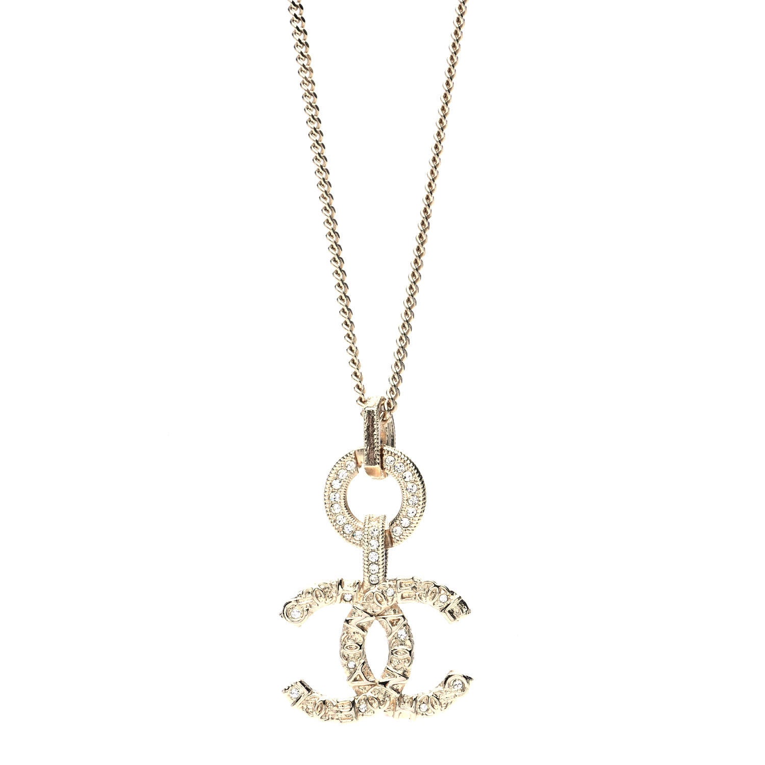 Chanel Crystal CC Logo Pendant Necklace Gold 1 of 4