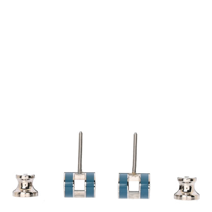 Hermes Palladium Lacquered Mini Pop H Earrings Bleu Jean 3 of 4