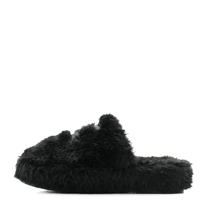 Chanel Shearling Lambskin CC Flat Mules 40 Black 1 of 15