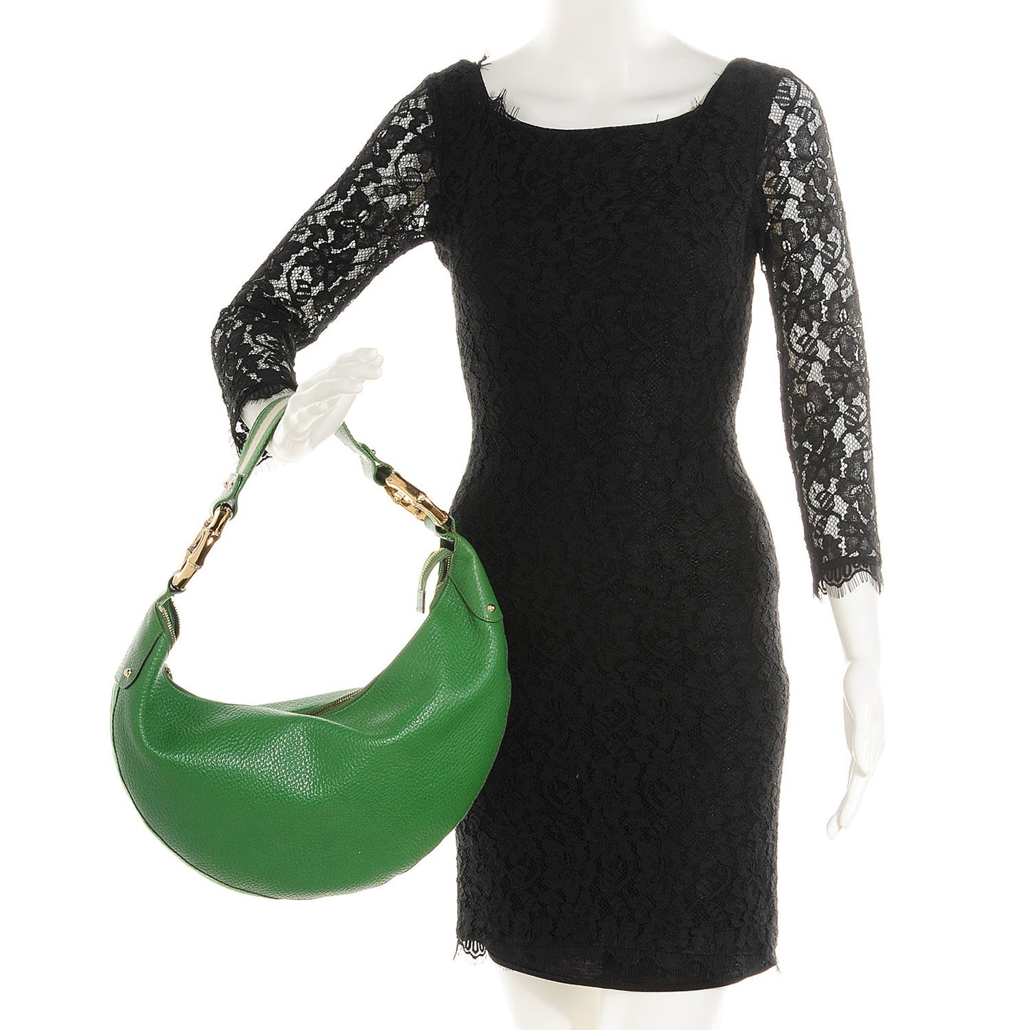 Leather Half Moon Bamboo Ring Hobo Green