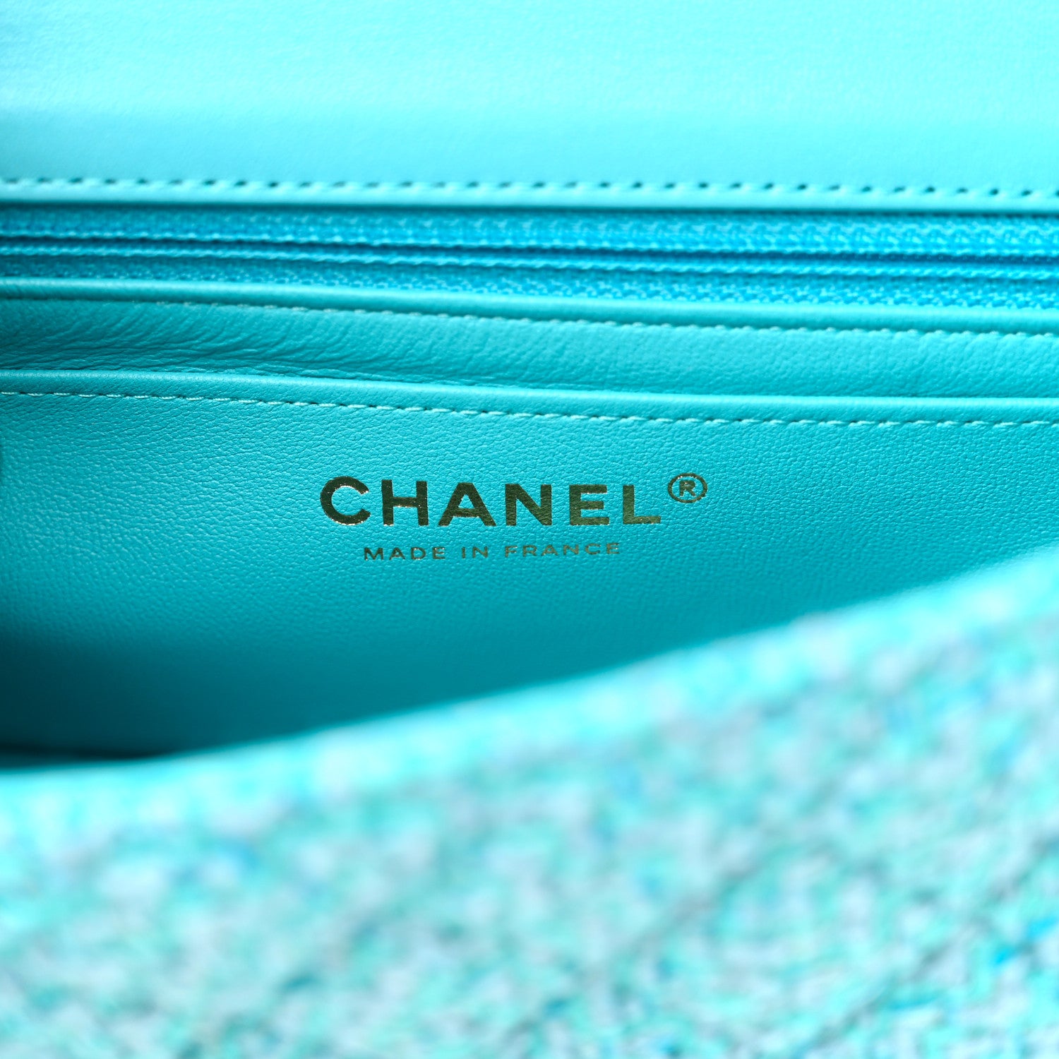 Chanel Wool Tweed Quilted Mini Rectangular Flap Turquoise Light Blue 6 of 11