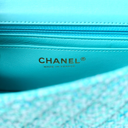 Chanel Wool Tweed Quilted Mini Rectangular Flap Turquoise Light Blue 6 of 11