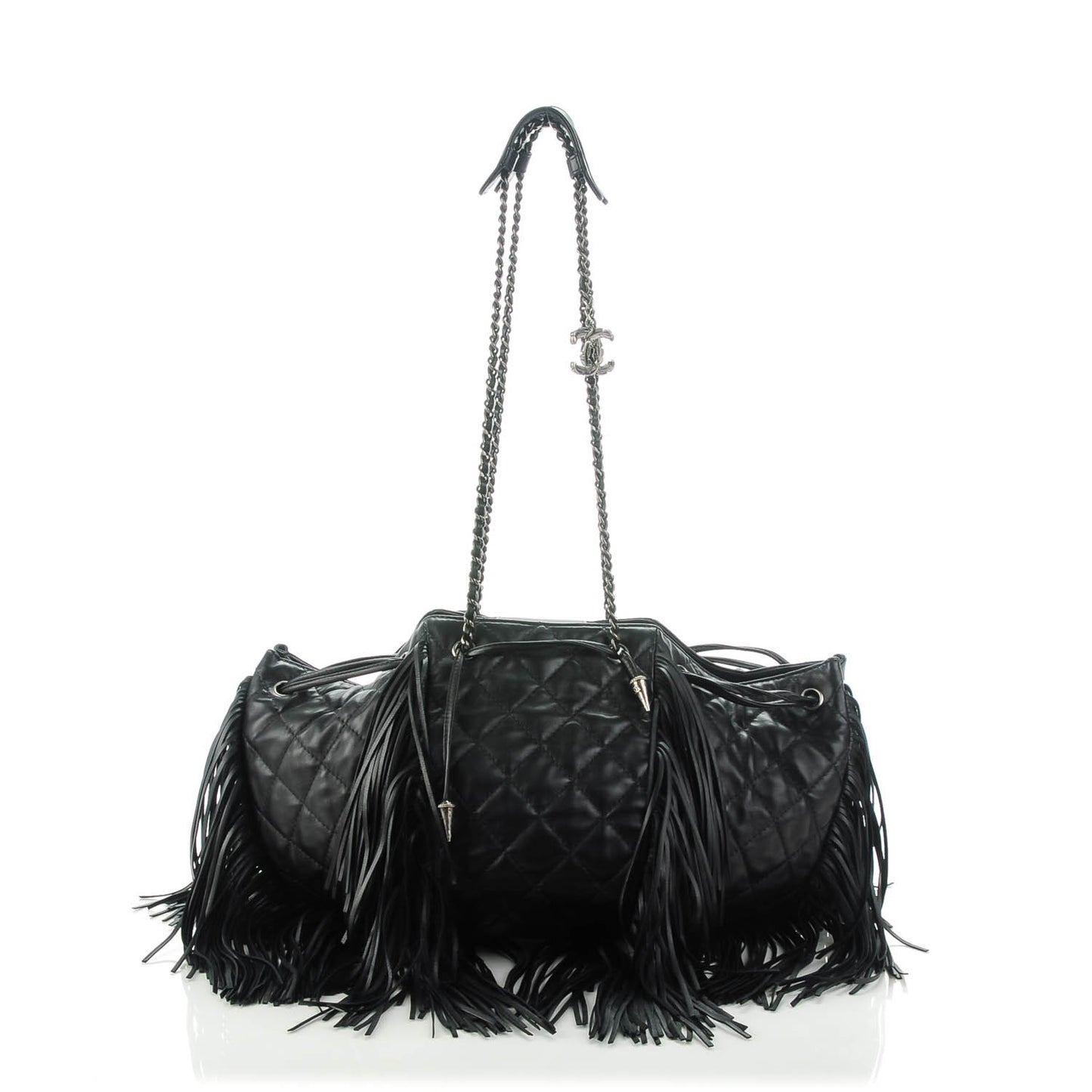 Lambskin Quilted Western Baluchon Fringe Bag Black