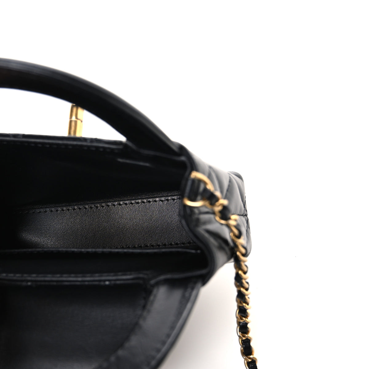 Shiny Aged Calfskin Quilted Mini Nano Kelly Shopper Black
