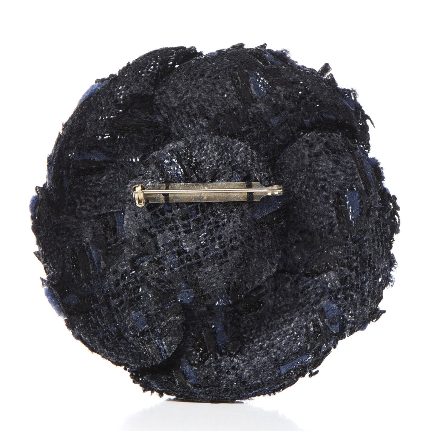 Tweed Camellia Pin Brooch Navy Blue