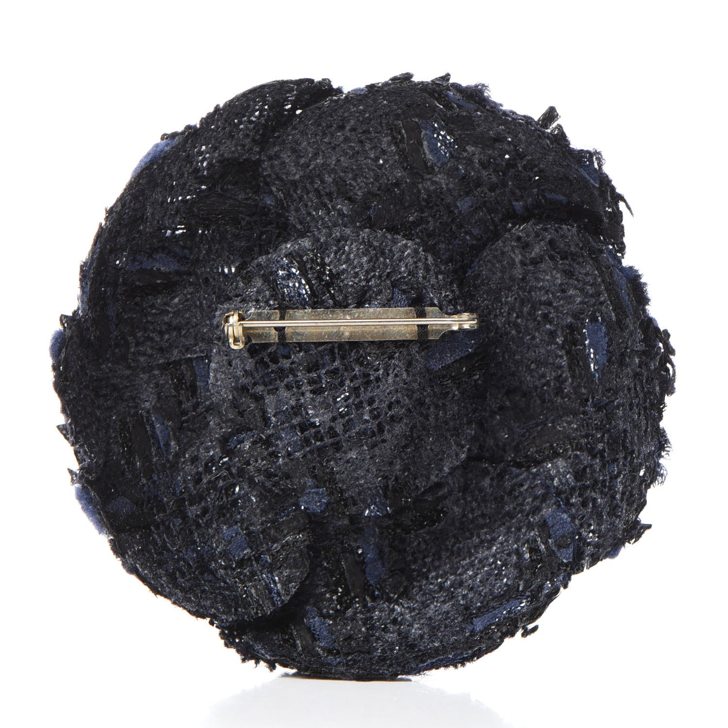 Chanel Tweed Camellia Pin Brooch Navy Blue 3 of 4