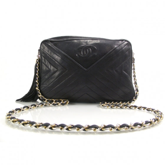 Lambskin Chevron Tassel Bag Navy