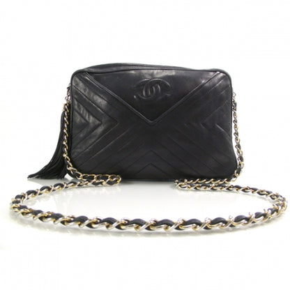 Chanel Lambskin Chevron Tassel Bag Navy 1 of 12