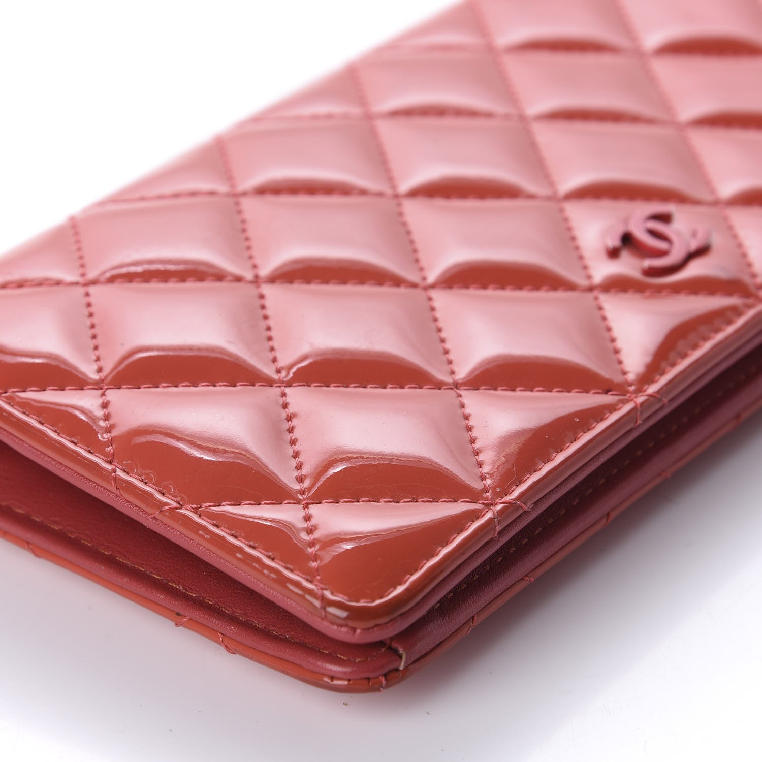 Chanel Patent Calfskin Quilted Yen Wallet Dark Pink 5 of 10