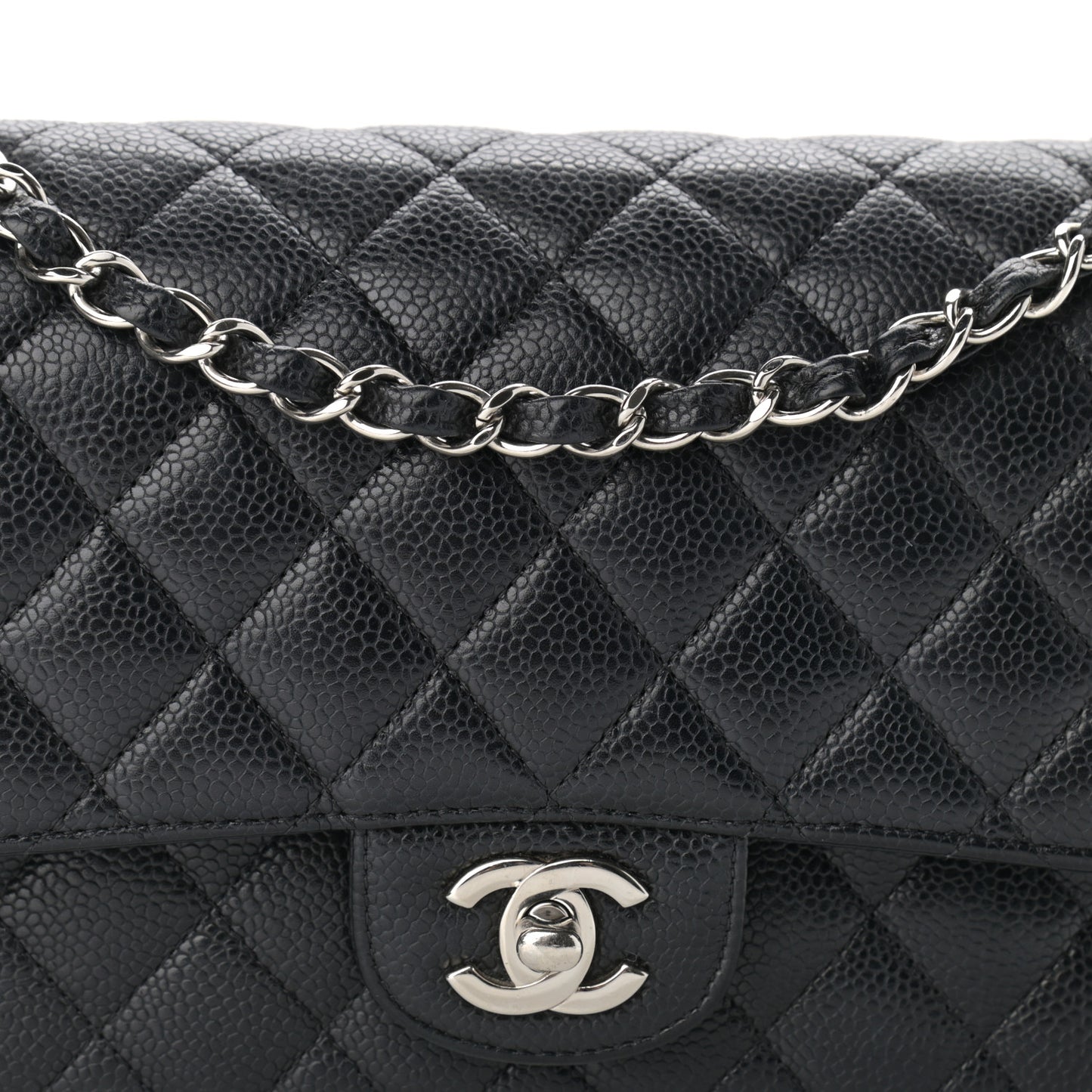 Caviar Quilted Medium Double Flap Black