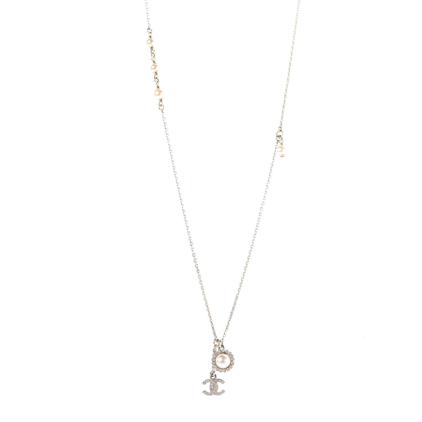 Pearl Crystal CC Necklace Gold