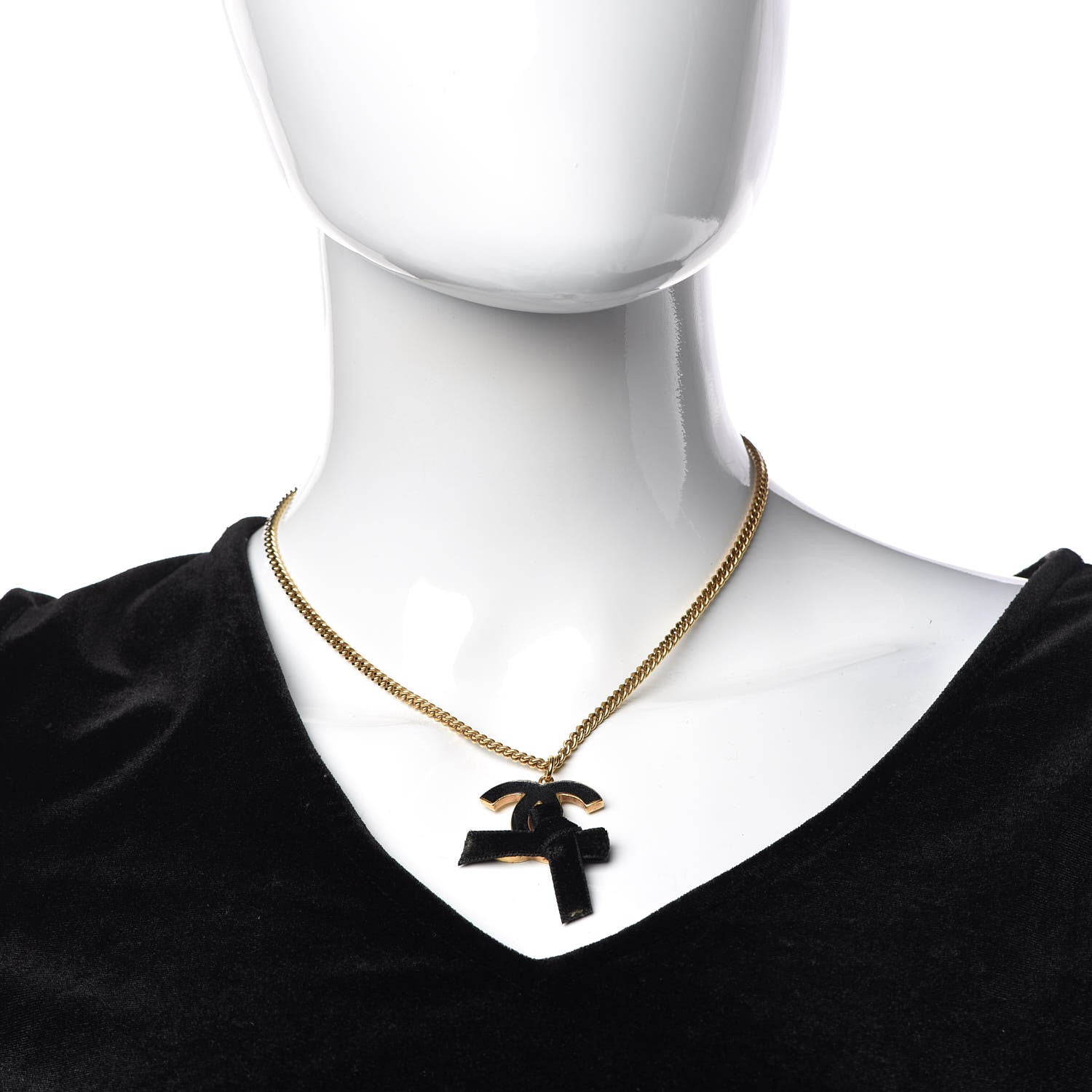 Chanel Enamel Velvet CC Bow Necklace Black Gold 2 of 7