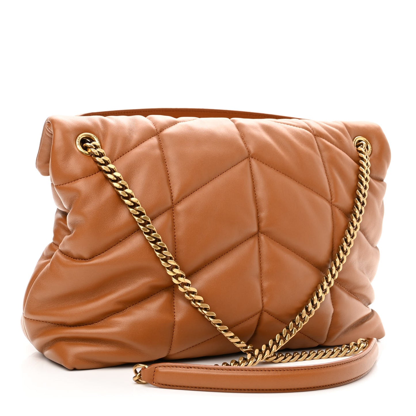 Lambskin Quilted Medium Loulou Puffer Monogram Chain Satchel Miel Dark
