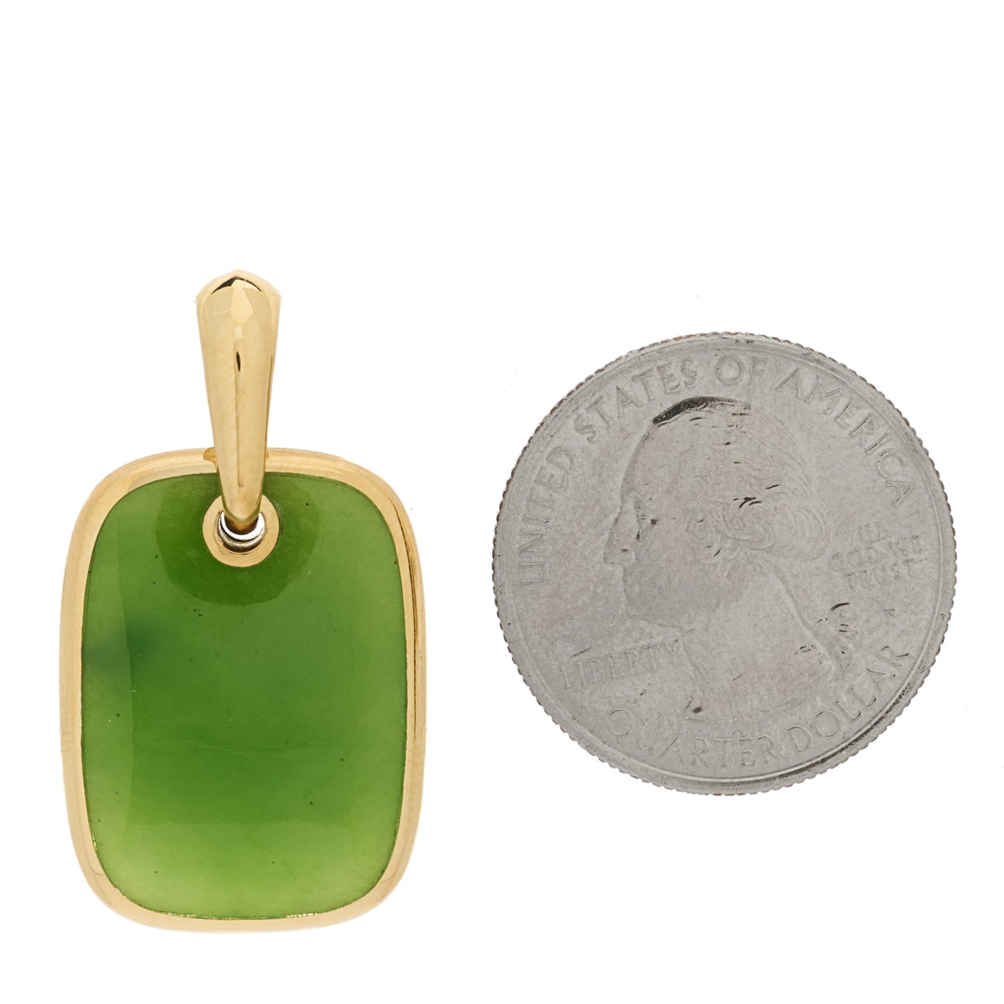 18K Yellow Gold Nephrite Jade Exotic Tablet Amulet Pendant