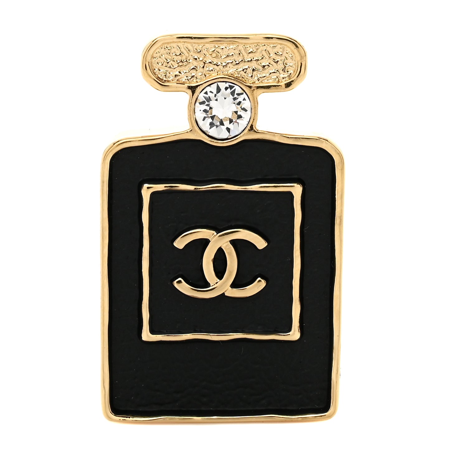 Metal Calfskin Crystal Perfume Bottle CC Brooch Gold Black
