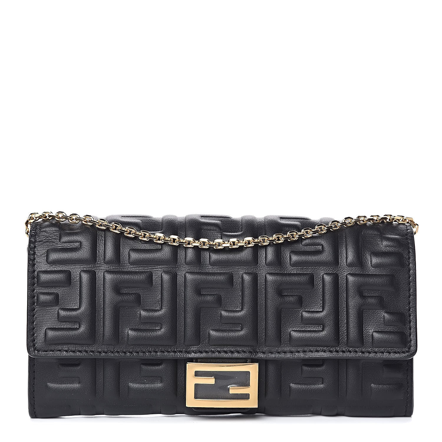 Fendi Nappa Matisse FF Embossed Continental Wallet On Chain Black 1 of 10