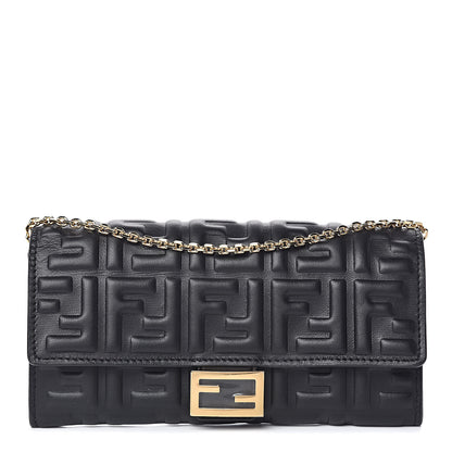 Fendi Nappa Matisse FF Embossed Continental Wallet On Chain Black 1 of 10