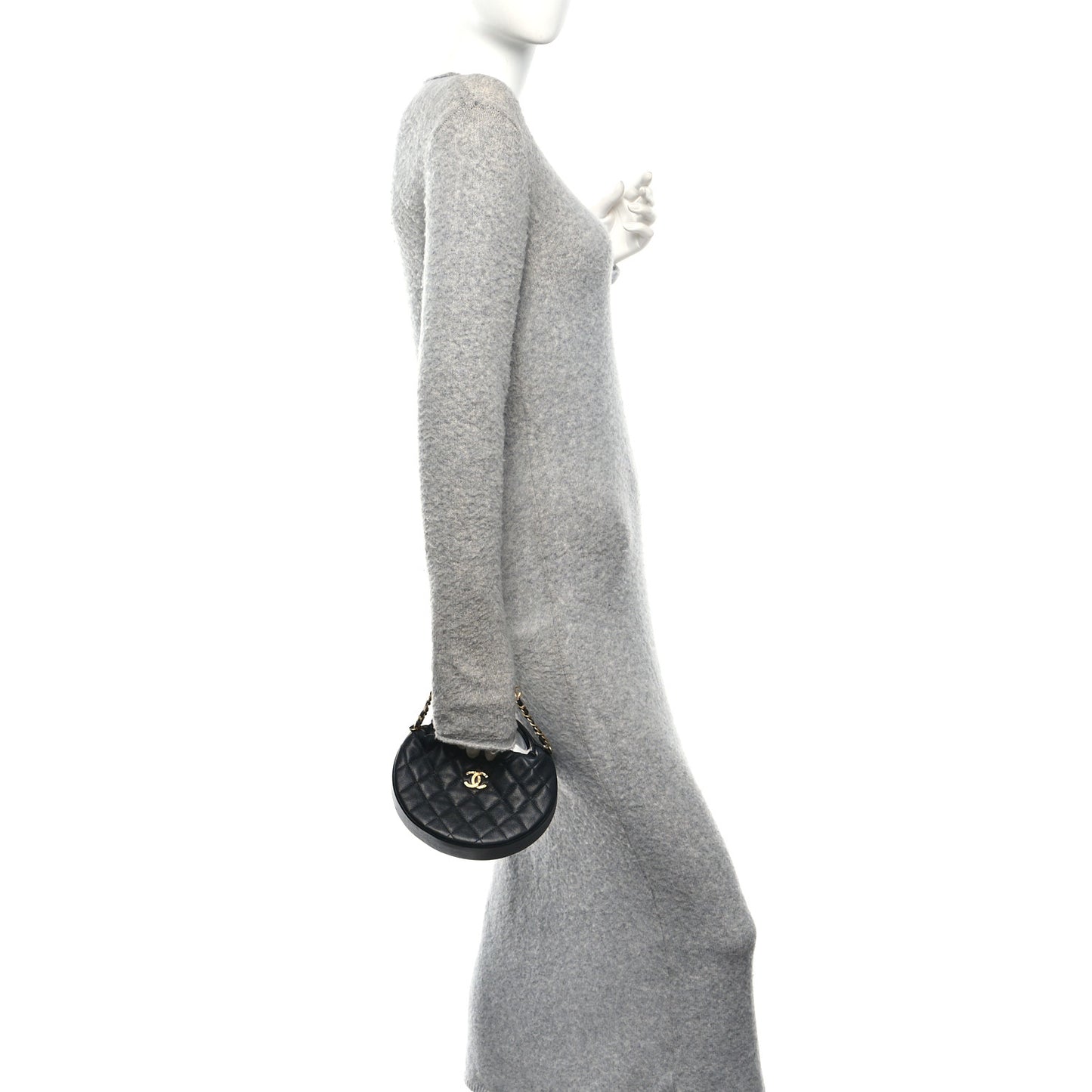 Grained Calfskin Quilted Pearl Pouch Hobo Black