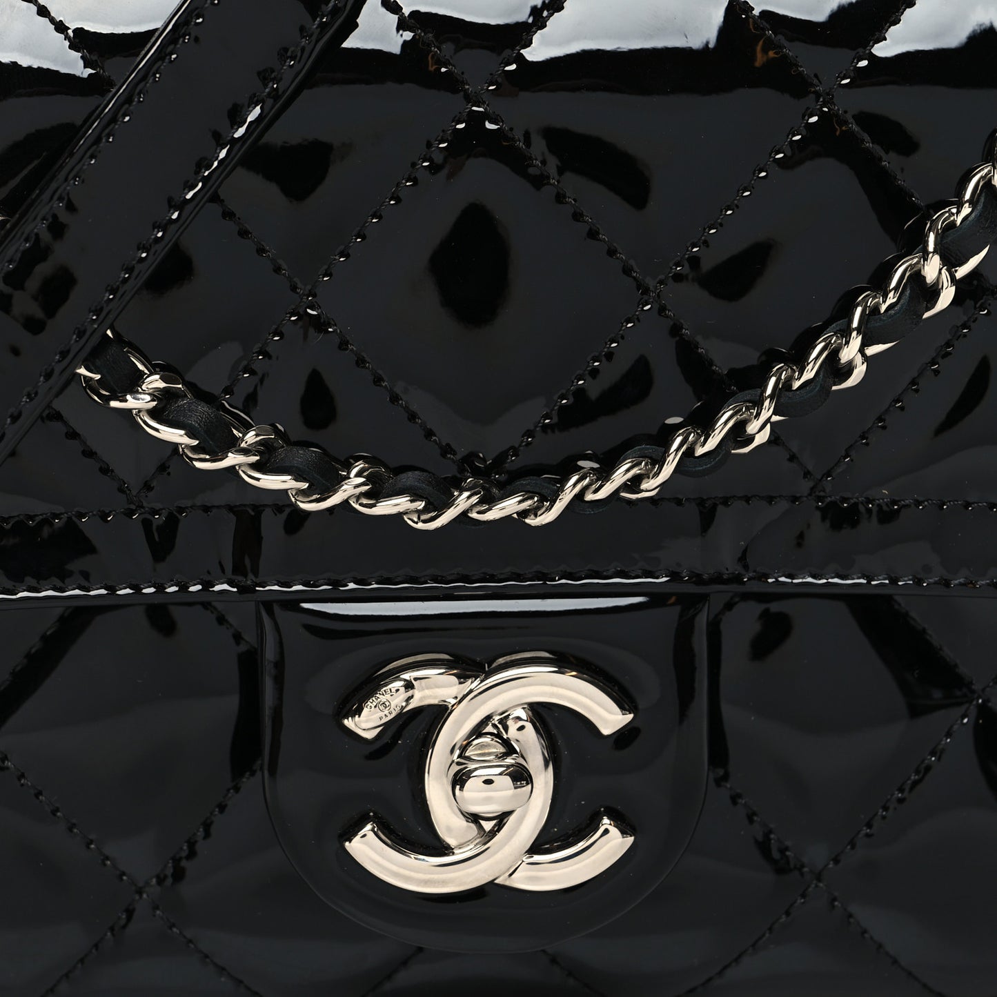 Patent Quilted Small Coco Shine Flap Black