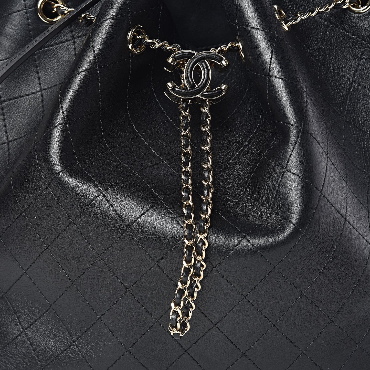 Calfskin Stitched Drawstring Bag Black