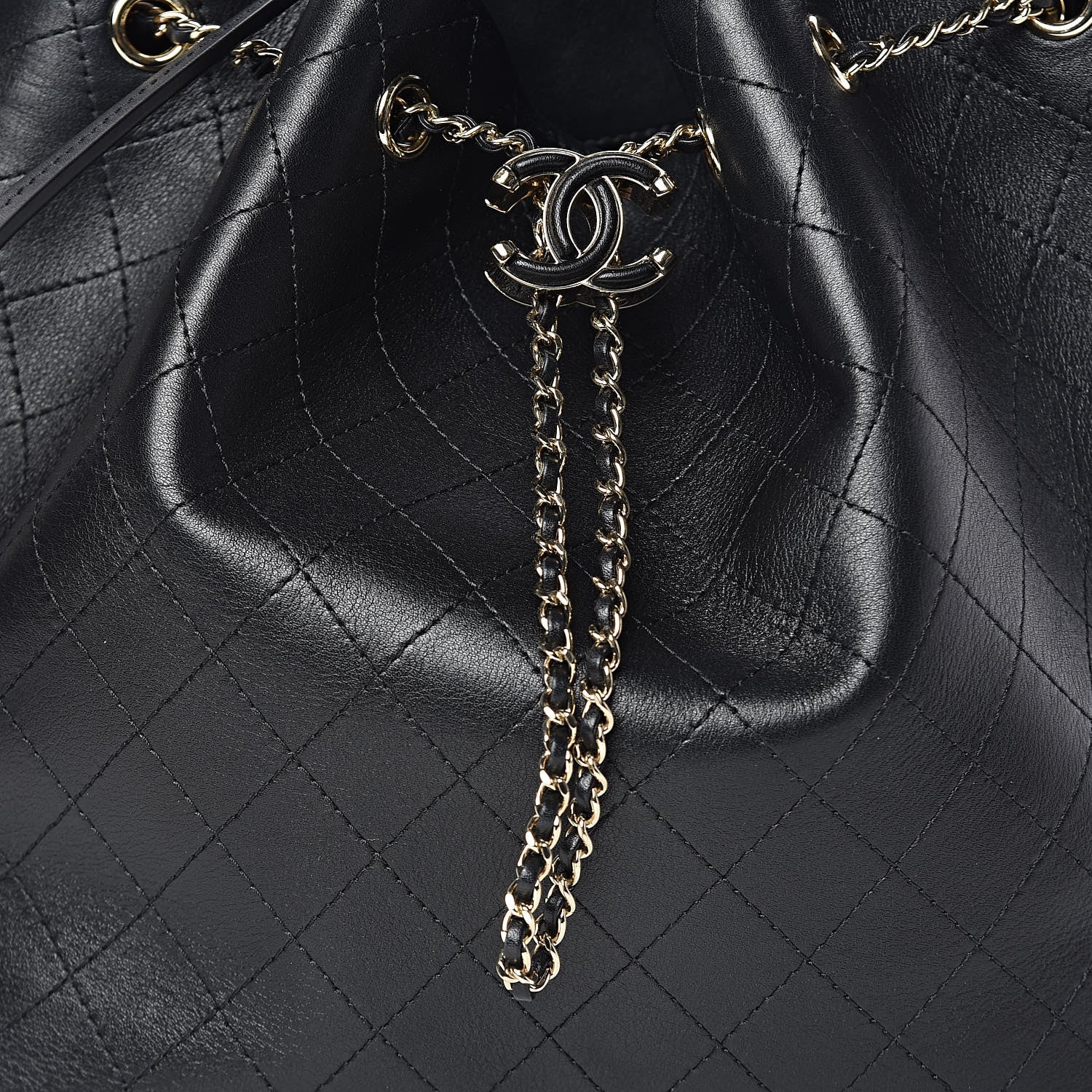 Chanel Calfskin Stitched Drawstring Bag Black 9 of 12