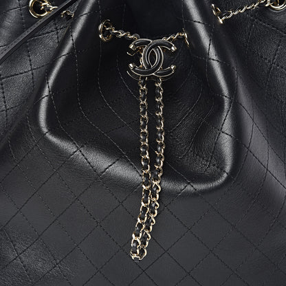 Chanel Calfskin Stitched Drawstring Bag Black 9 of 12
